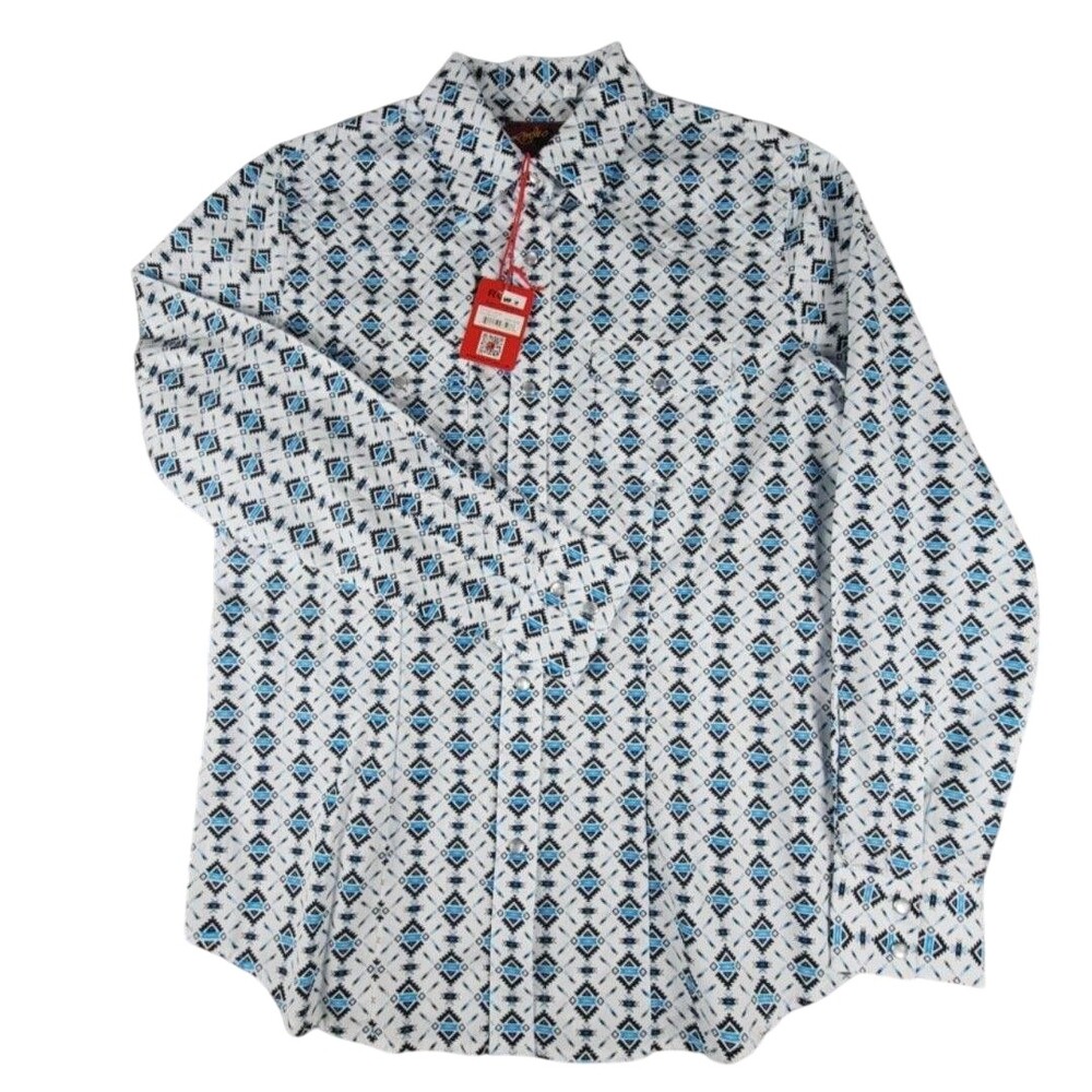 Rodeo Clothing Co Shirt Womens Medium White Aztec Long Sleeve Snap Front Western